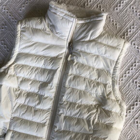Heat Keep White Fur Lined Puffer Vest Small Packable Gorpcore Minimalist - Picture 2 of 11